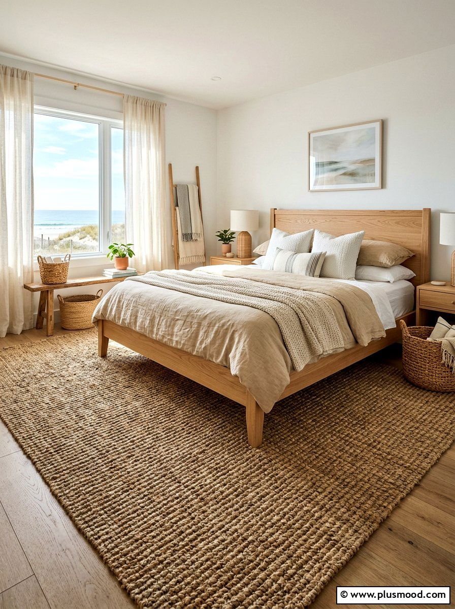 Seagrass rug coastal bedroom - 25 coastal summer bedroom ideas