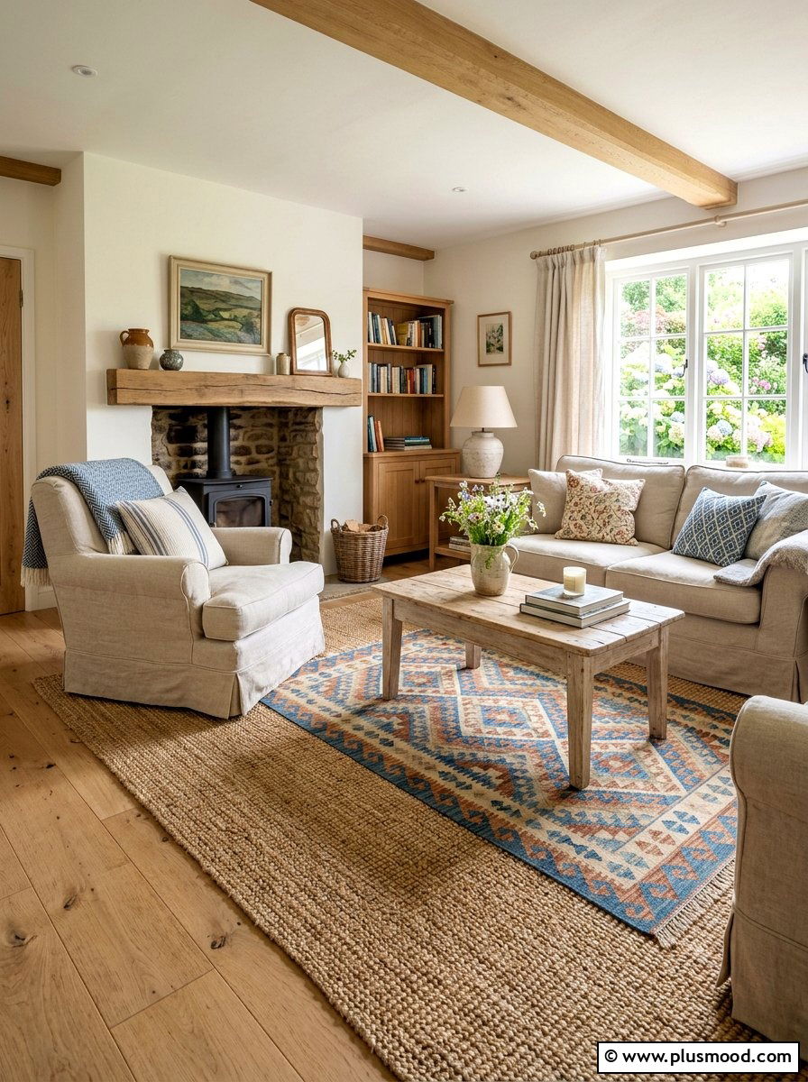 Seagrass rug living room - 25 summer English cottage summer decor ideas