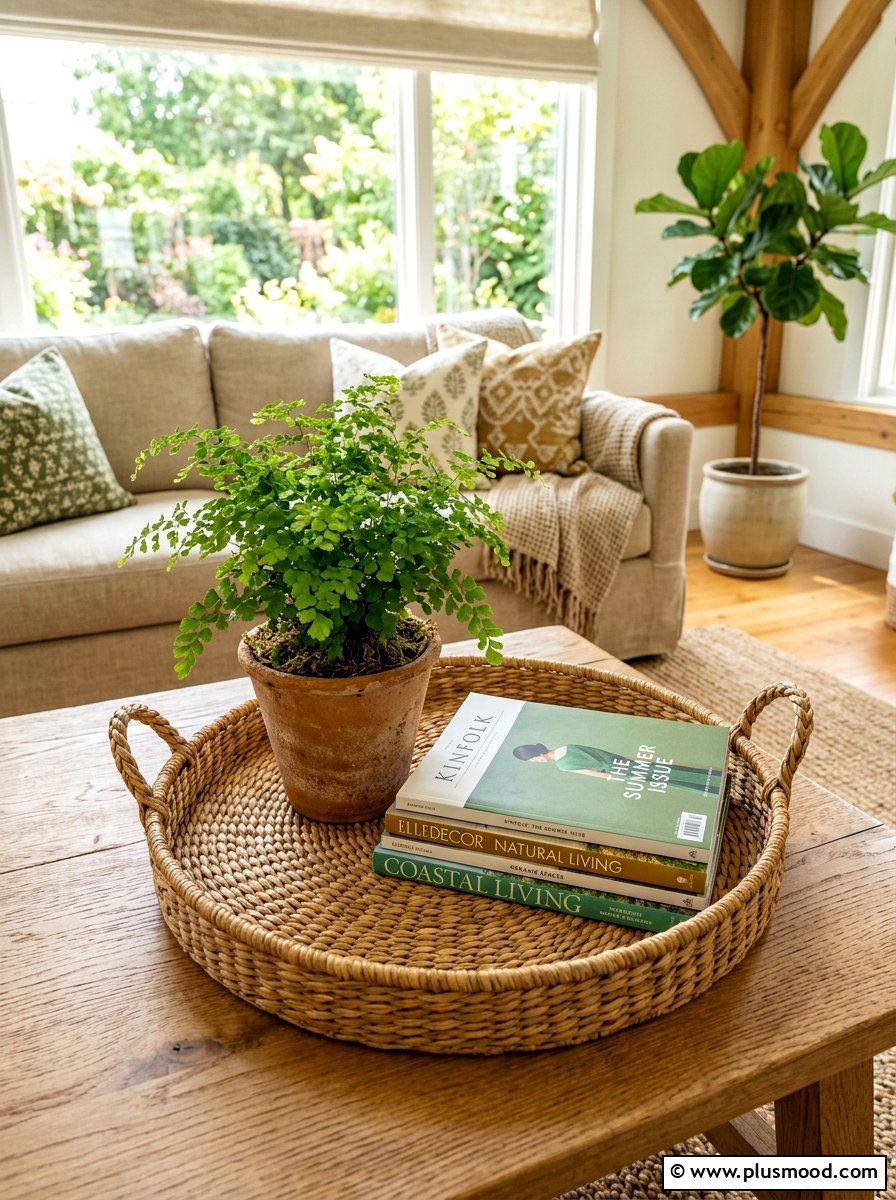 Seagrass tray decor - 25 summer tray decor ideas for living room