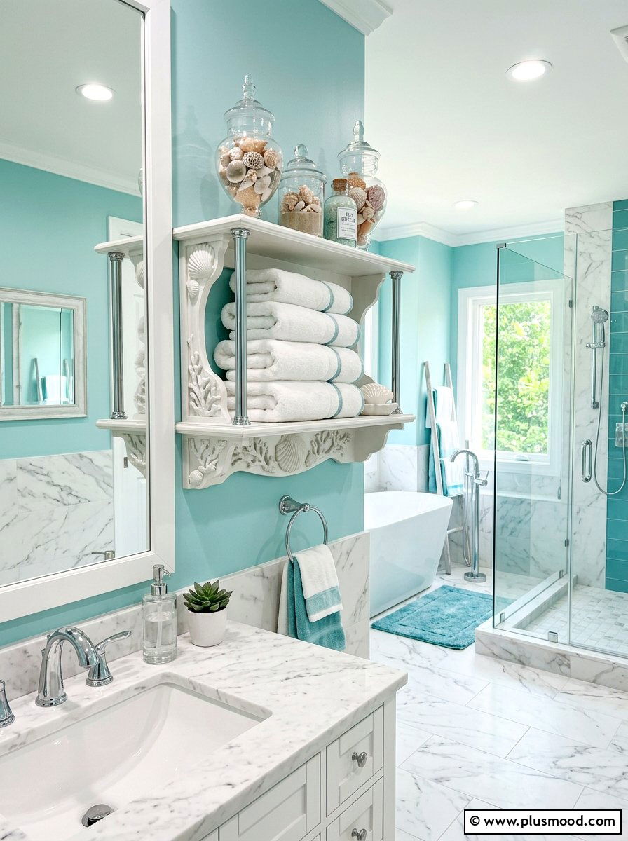 Seashell Bathroom Shelf - 25 summer seashell decor ideas