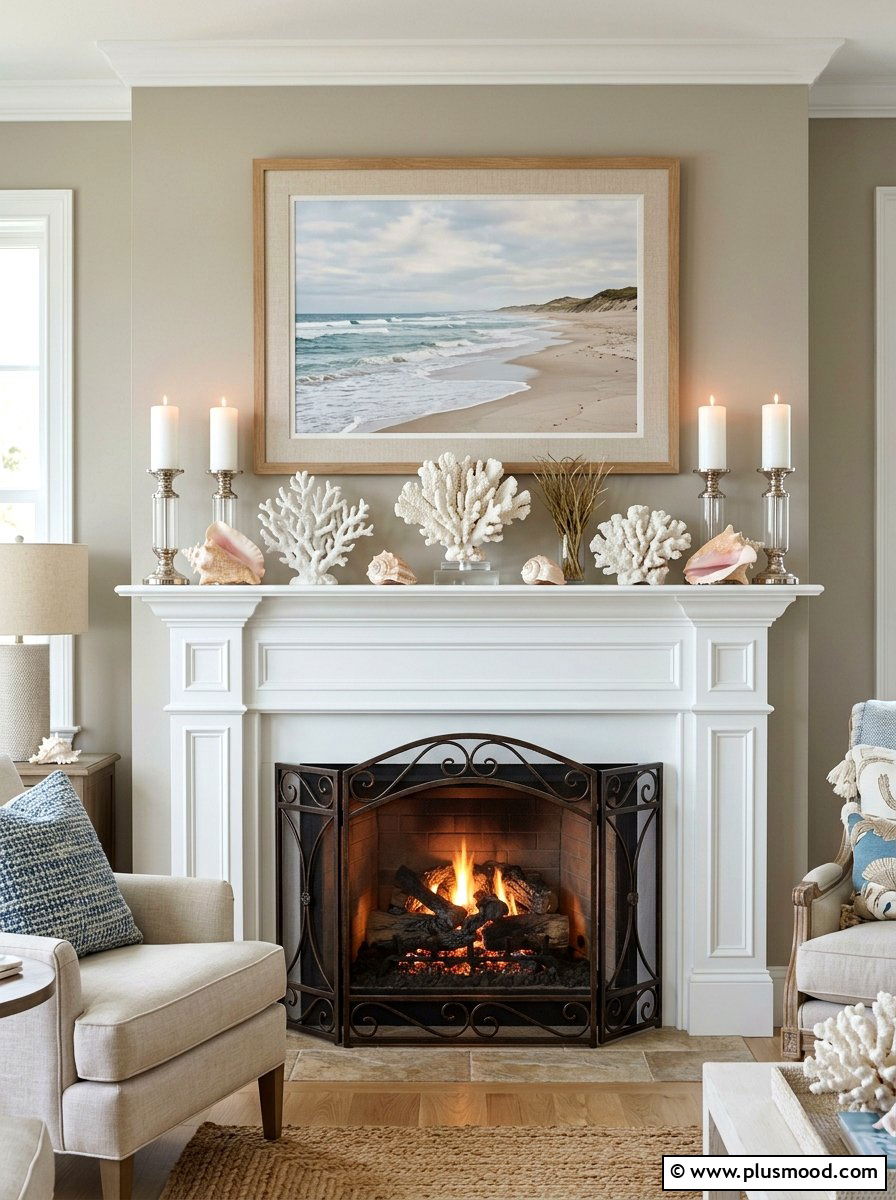 Seashell Coastal Mantel Decor - 25 summer coastal decor ideas