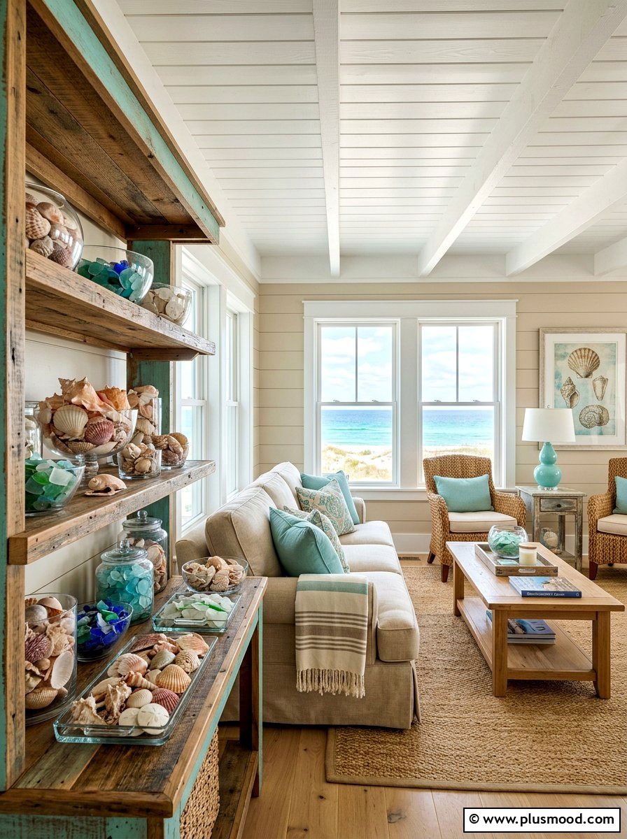 Seashell Collection Display - 25 summer shelf styling ideas for living room