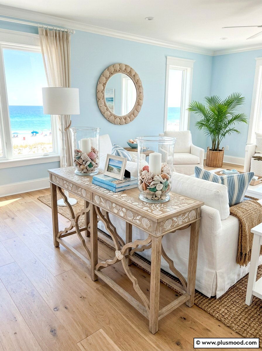 Seashell Console Table - 25 summer console table ideas for living room