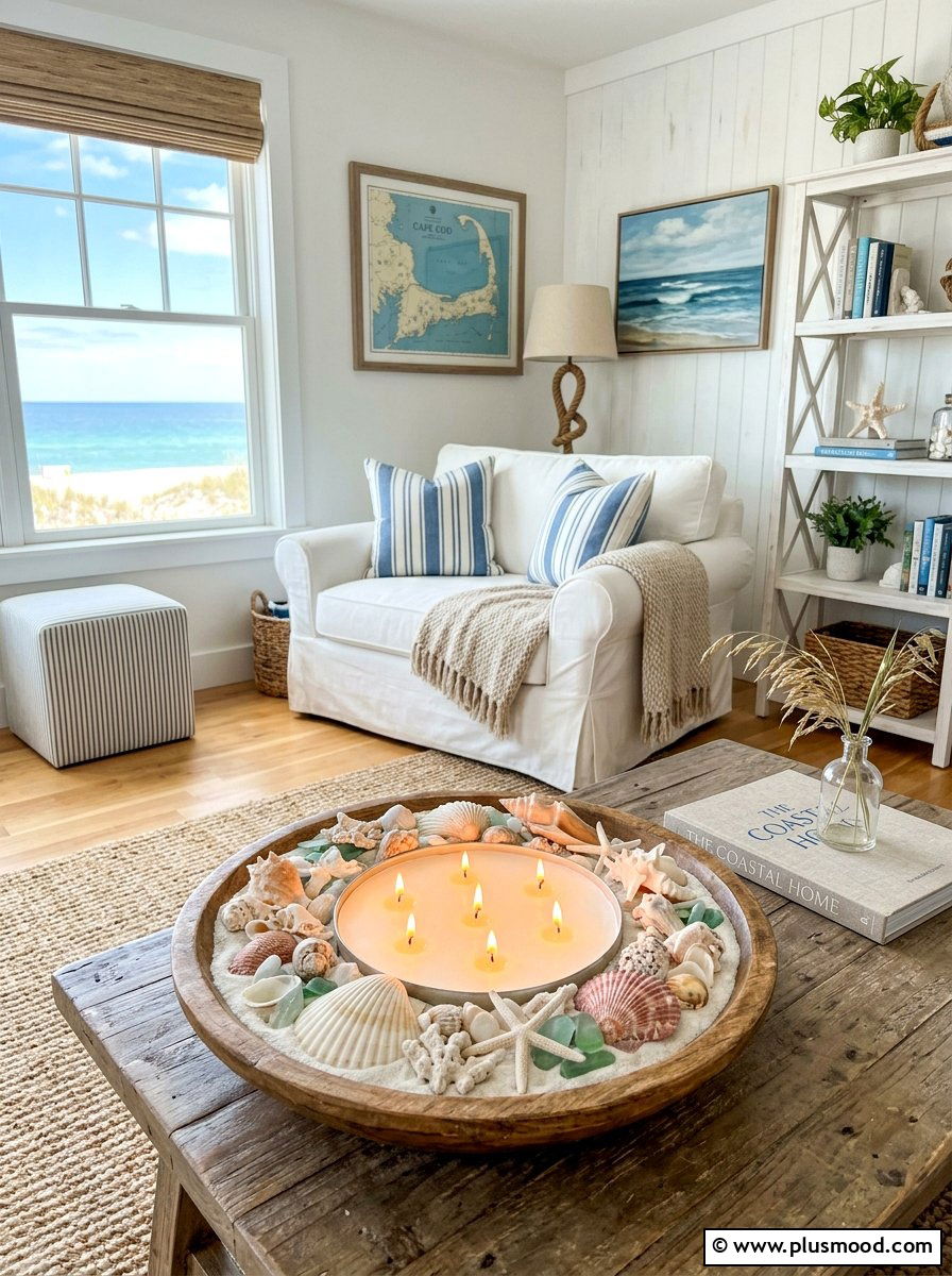 Seashell Decorative Candle Bowl - 25 summer candles decor ideas for living room