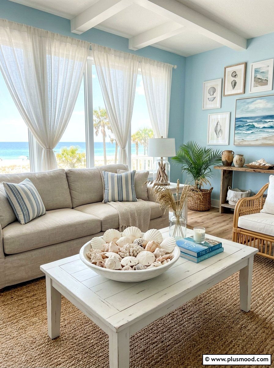 Seashell Display Bowl - 25 summer coffee table styling ideas for living room