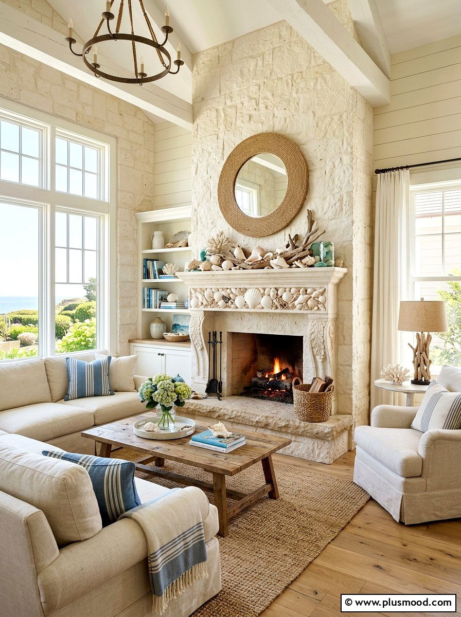 Seashell Fireplace Mantel - 25 summer seashell decor ideas