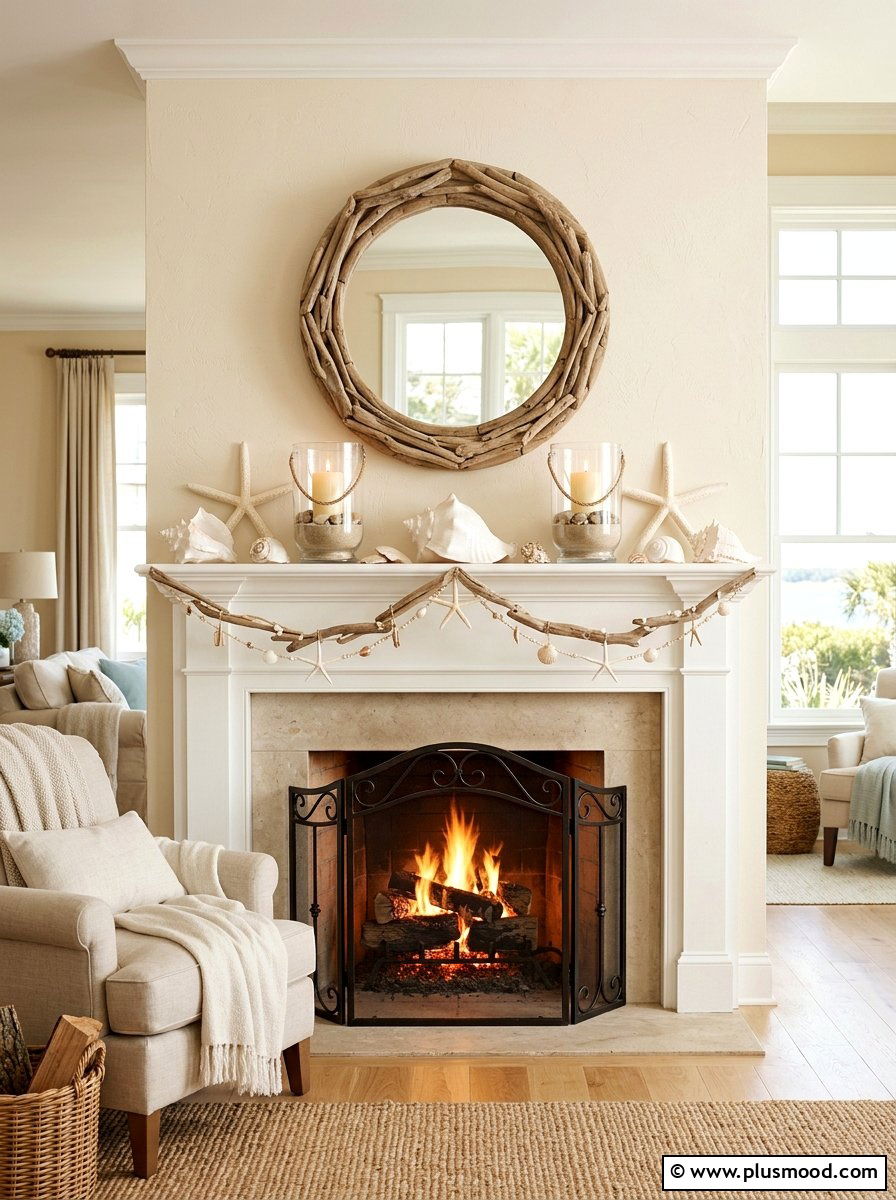 Seashell Fireplace Mantel - 25 summer decor ideas with shells