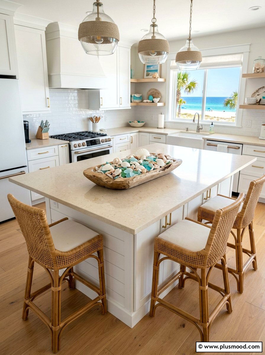 Seashell Kitchen Island Display - 25 summer kitchen island decor ideas