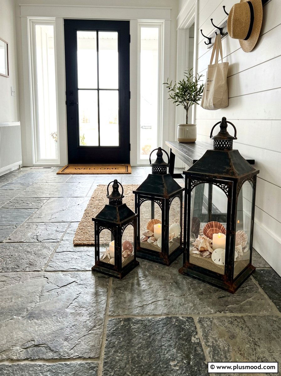 Seashell Lantern Display - 25 summer seashell decor ideas