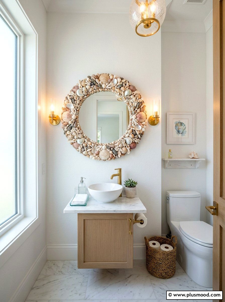 Seashell Mirror Frame - 25 summer seashell decor ideas