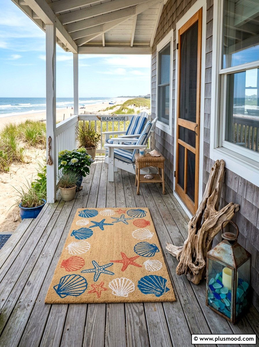 Seashell Pattern Porch Mat - 25 summer front porch mat ideas
