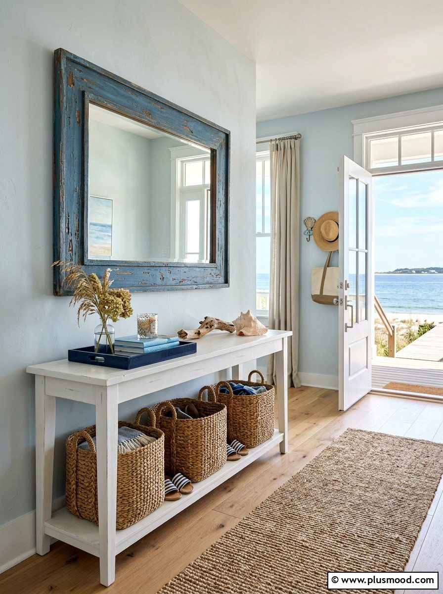 Seaside entryway decor - 25 summer decor ideas with blue and white