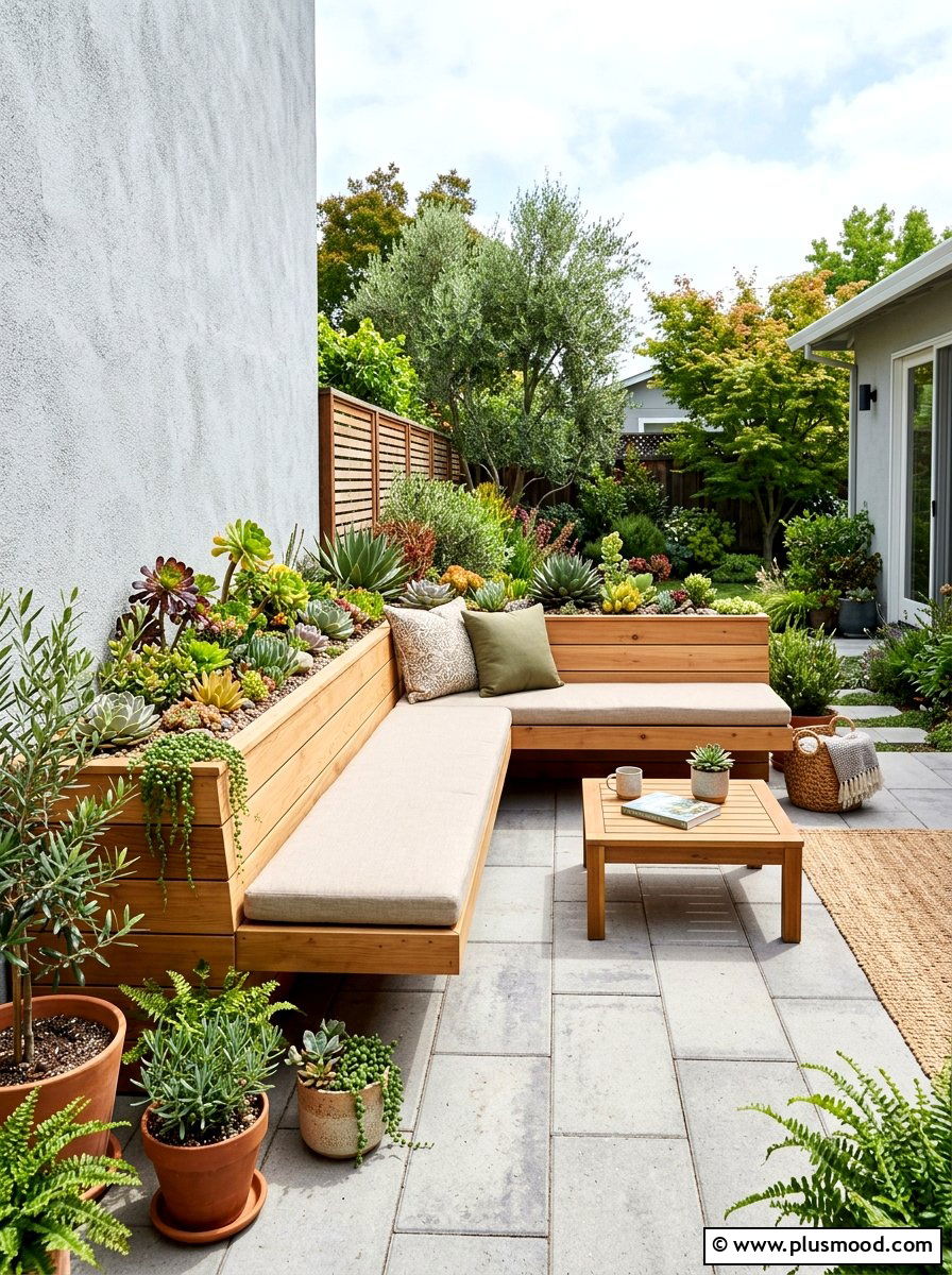 Seating Area With Succulents - 25 small backyard ideas with succulent garden