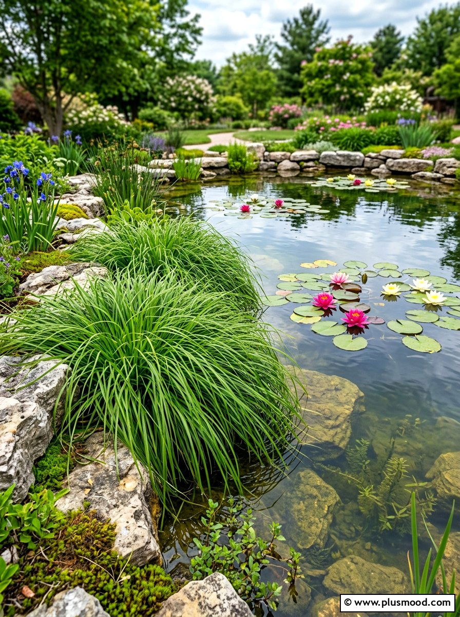 Sedge Grass Water Feature - 25 summer ornamental grass landscaping ideas