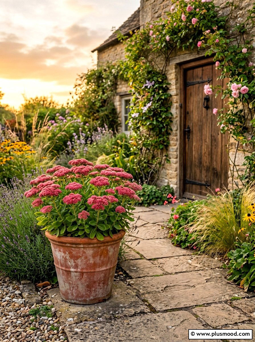 Sedum autumn joy container - 25 summer to fall front porch planter ideas