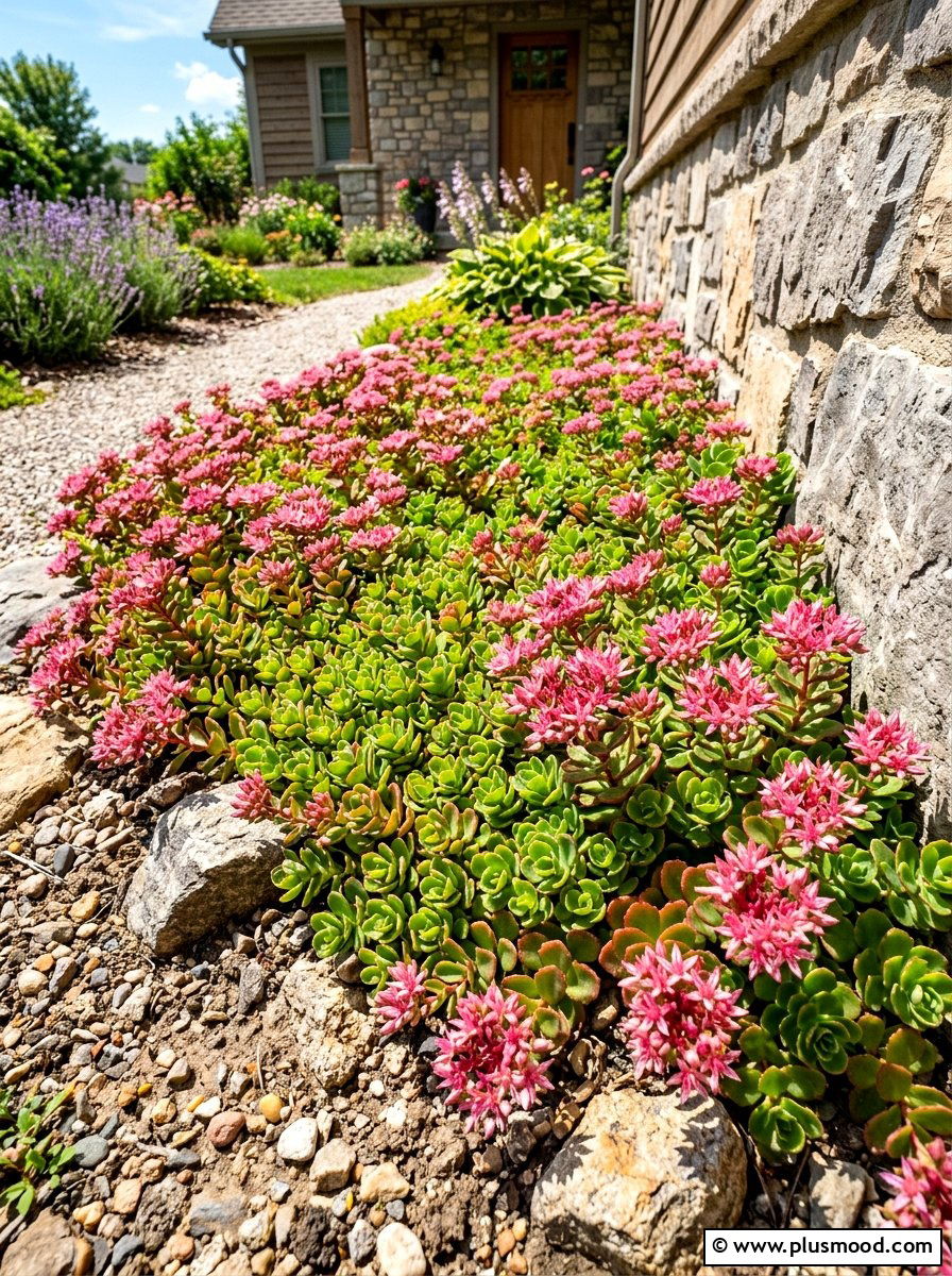 Sedum ground cover - 25 summer foundation planting ideas for summer