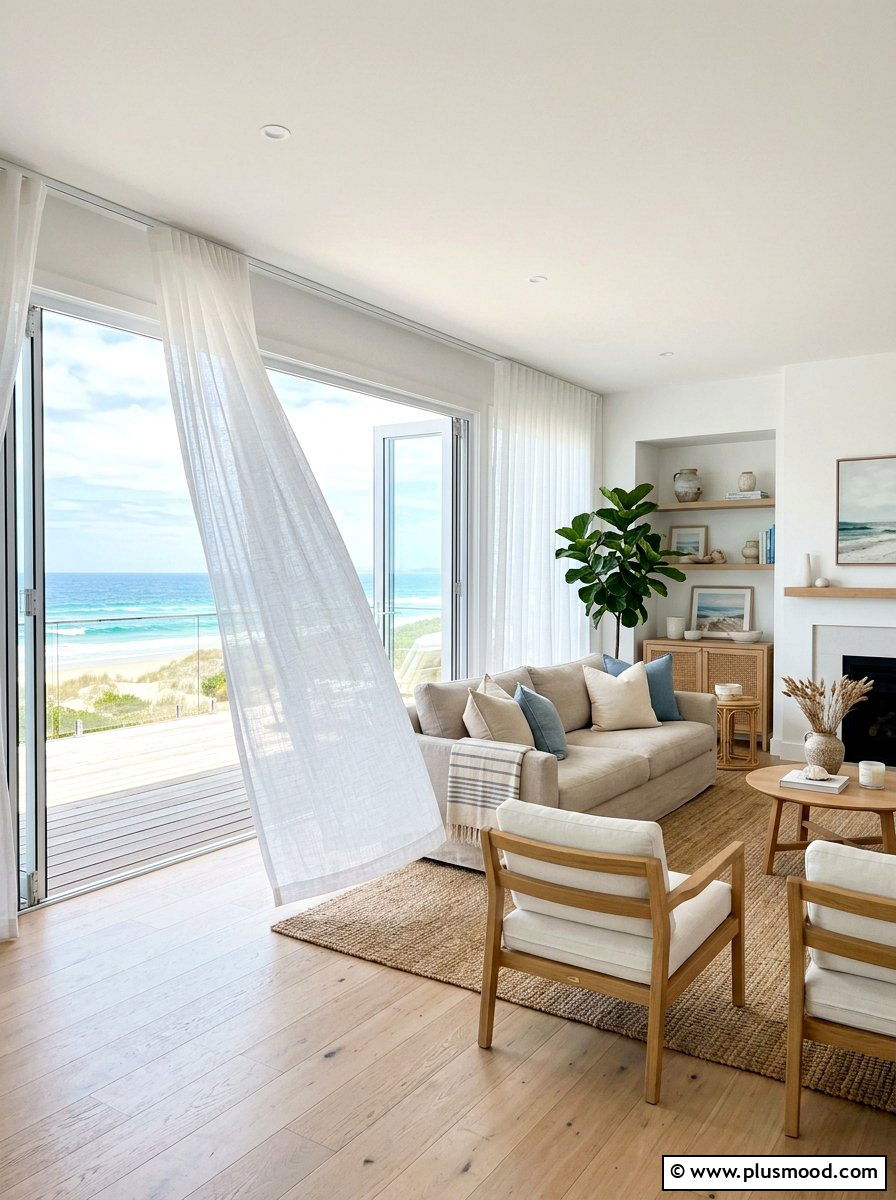 Semi Sheer White Curtains - 25 summer layered texture ideas for living room