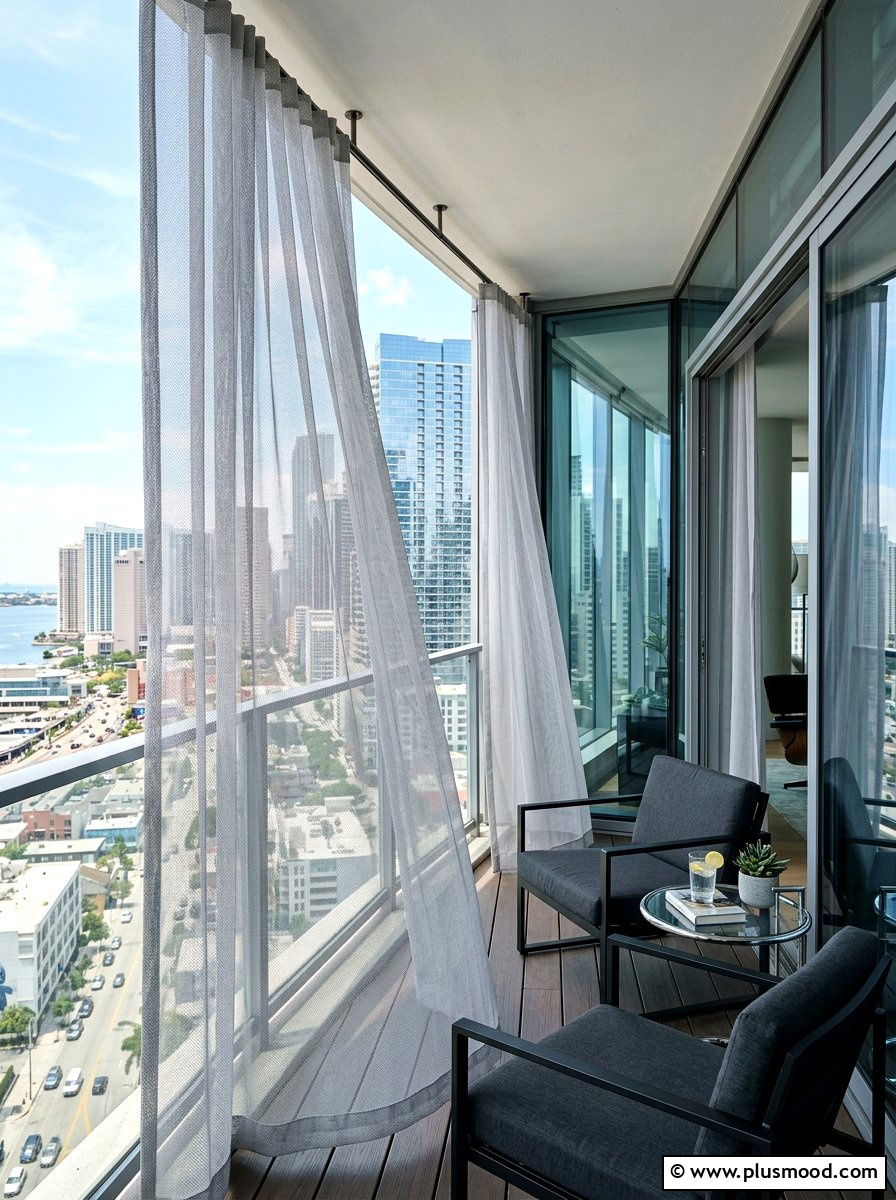Semi Transparent Mesh Balcony Curtains - 25 summer balcony curtain ideas