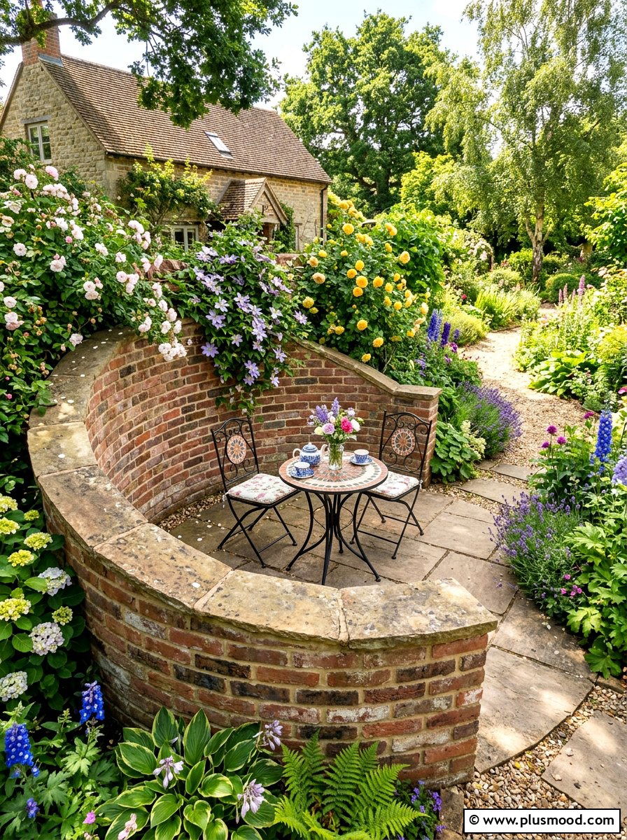 Semi circle masonry wall - 25 small backyard ideas with seating wall