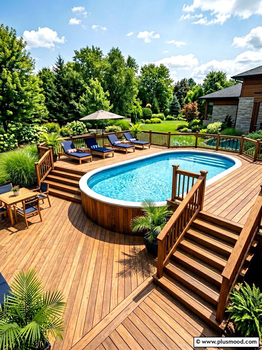 Semi inground pool deck - 25 pool landscaping ideas for small lots