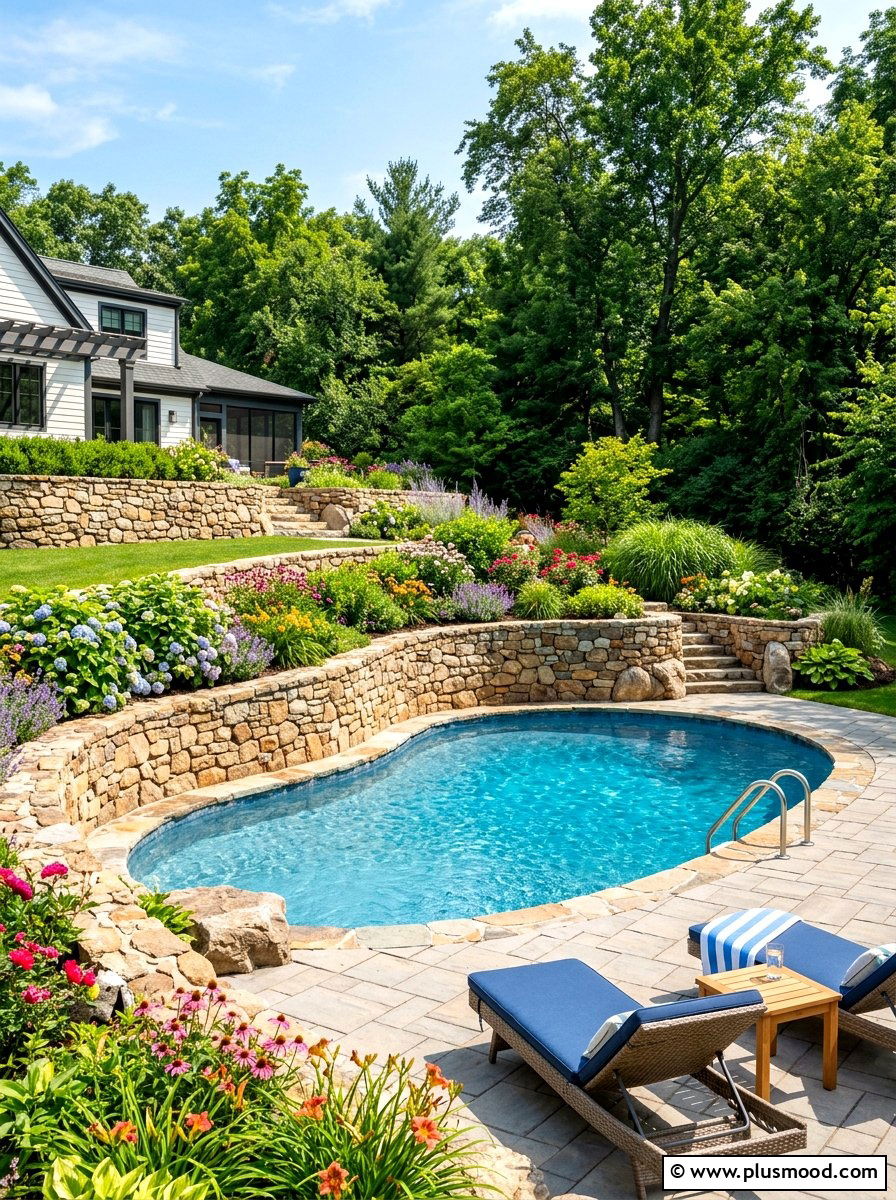 Semi inground pool with retaining wall - 25 summer above ground pool ideas