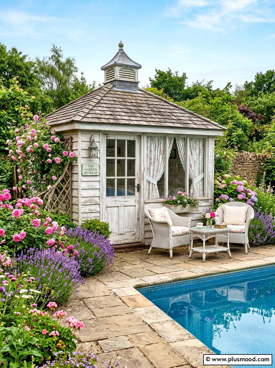 Shabby Chic Garden Pool Shed - 25 summer pool house decor ideas