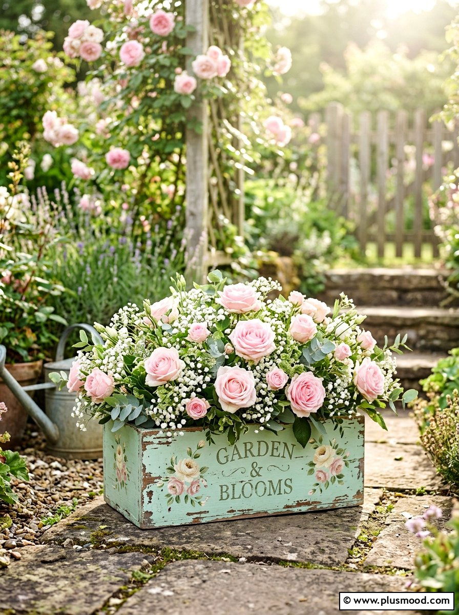 Shabby Chic Painted Planter - 25 summer porch rail planter ideas