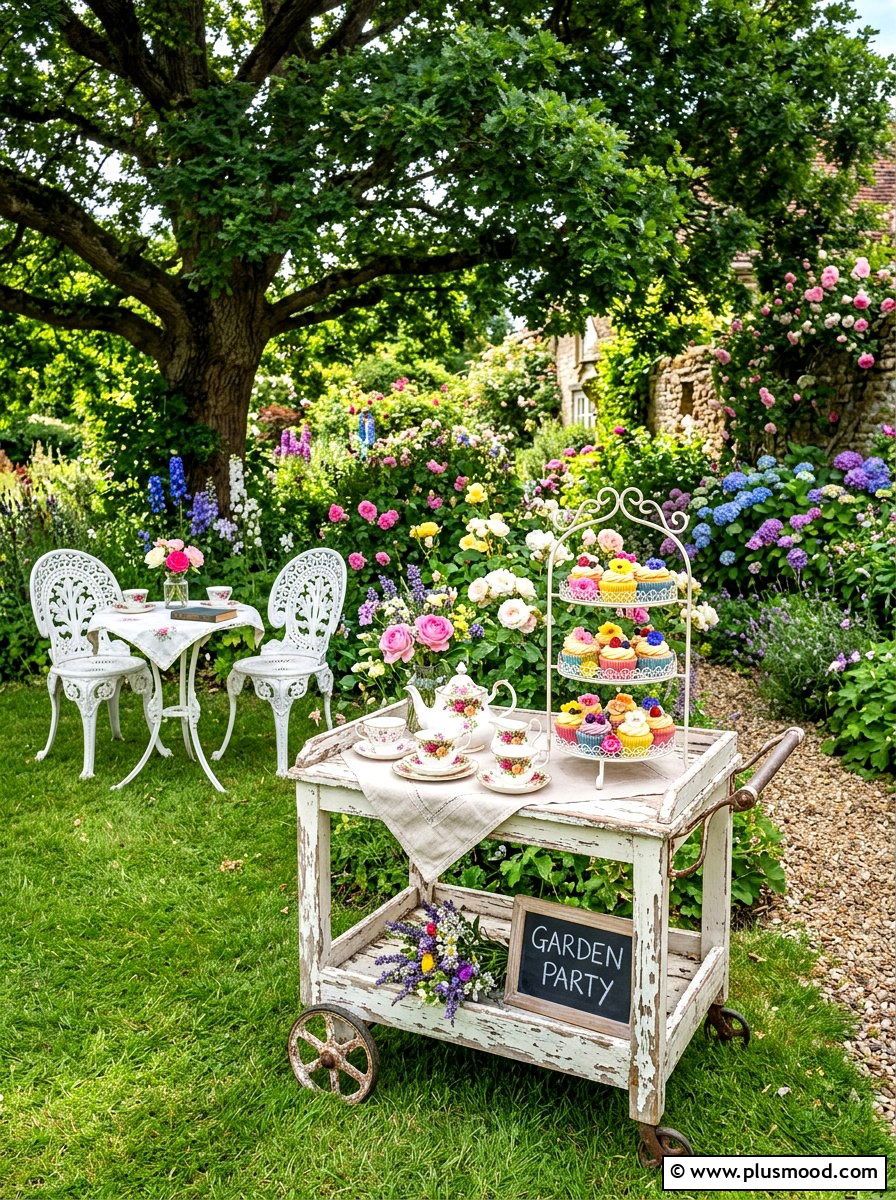 Shabby chic garden trolley - 25 summer outdoor serving cart ideas
