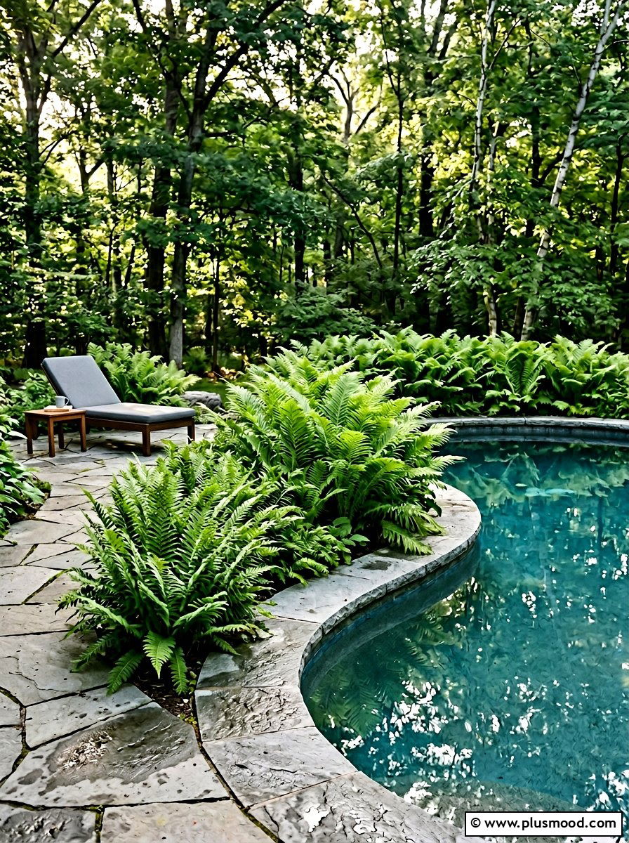Shade Loving Ferns Around Pool - 25 pool landscaping ideas for shaded backyards