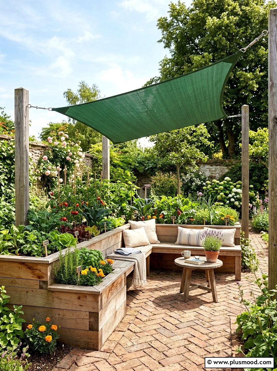 Shade Sail For Raised Garden Bed Seating - 25 small backyard ideas with shade sail