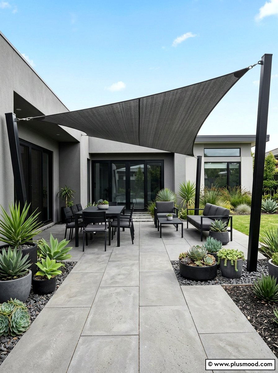 Shade Sail Over Concrete Paver Backyard - 25 small backyard ideas with shade sail