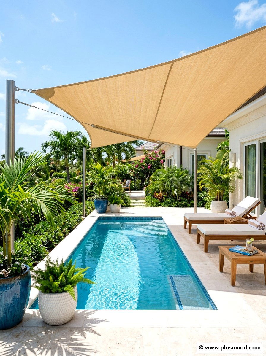 Shade Sail Over Small Plunge Pool - 25 small backyard ideas with shade sail