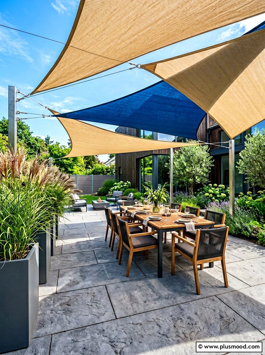 Shade Sail Patio - 25 summer backyard entertaining ideas