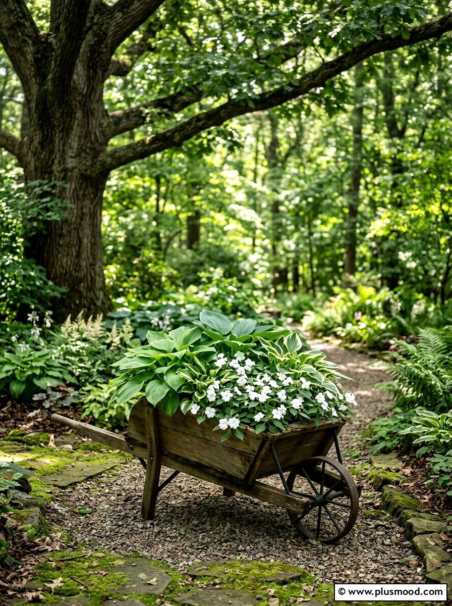 Shade garden wheelbarrow planter - 25 outdoor garden decor ideas with wheelbarrow planter