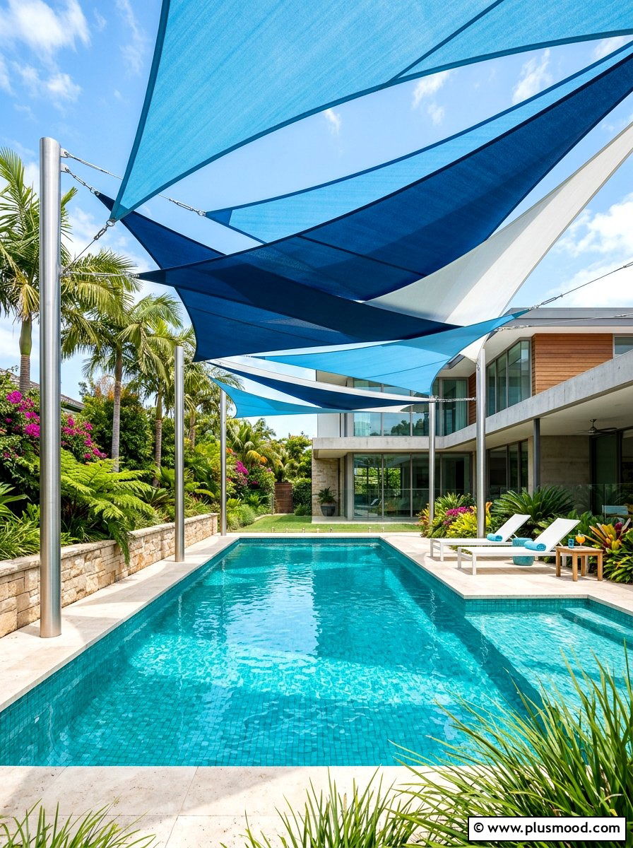 Shade sail - 25 summer poolside shade ideas