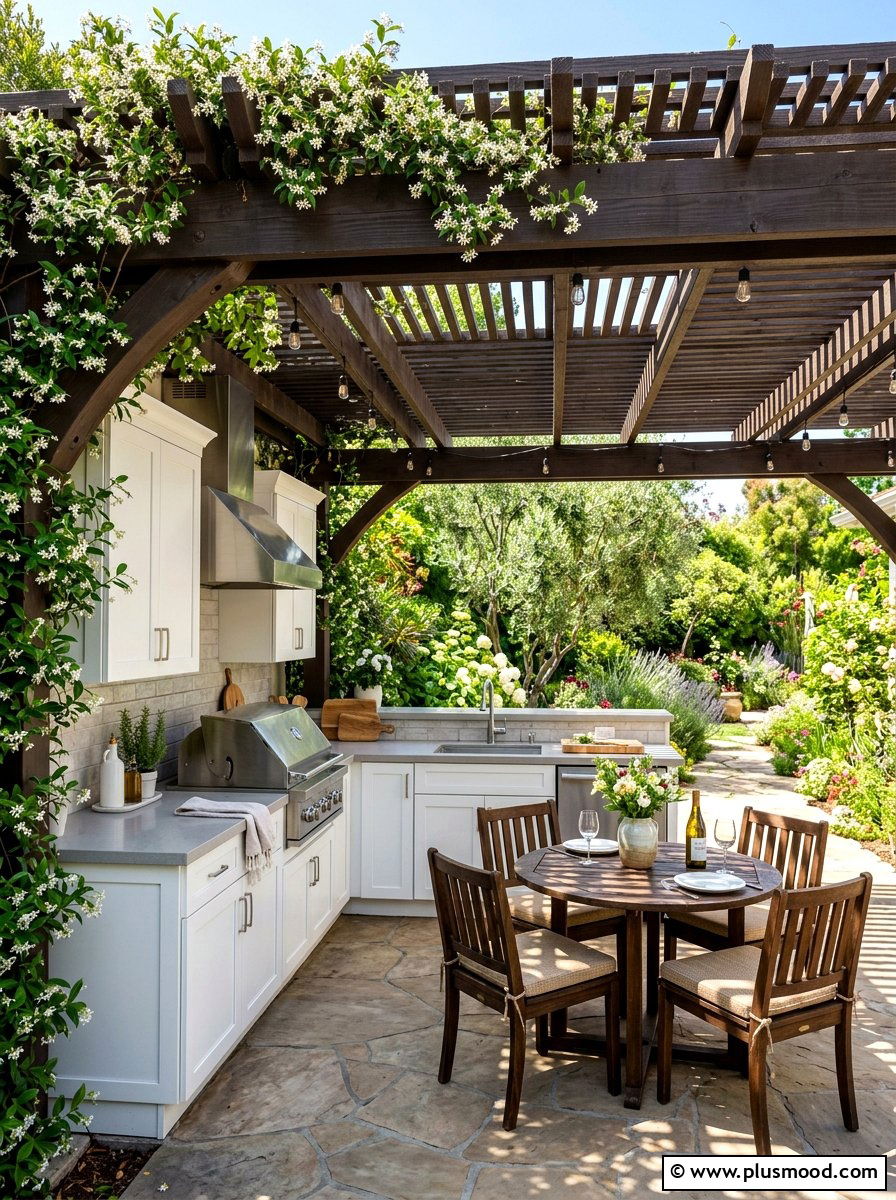 Shaded Pergola Cooking Space - 25 summer outdoor kitchen entertaining ideas