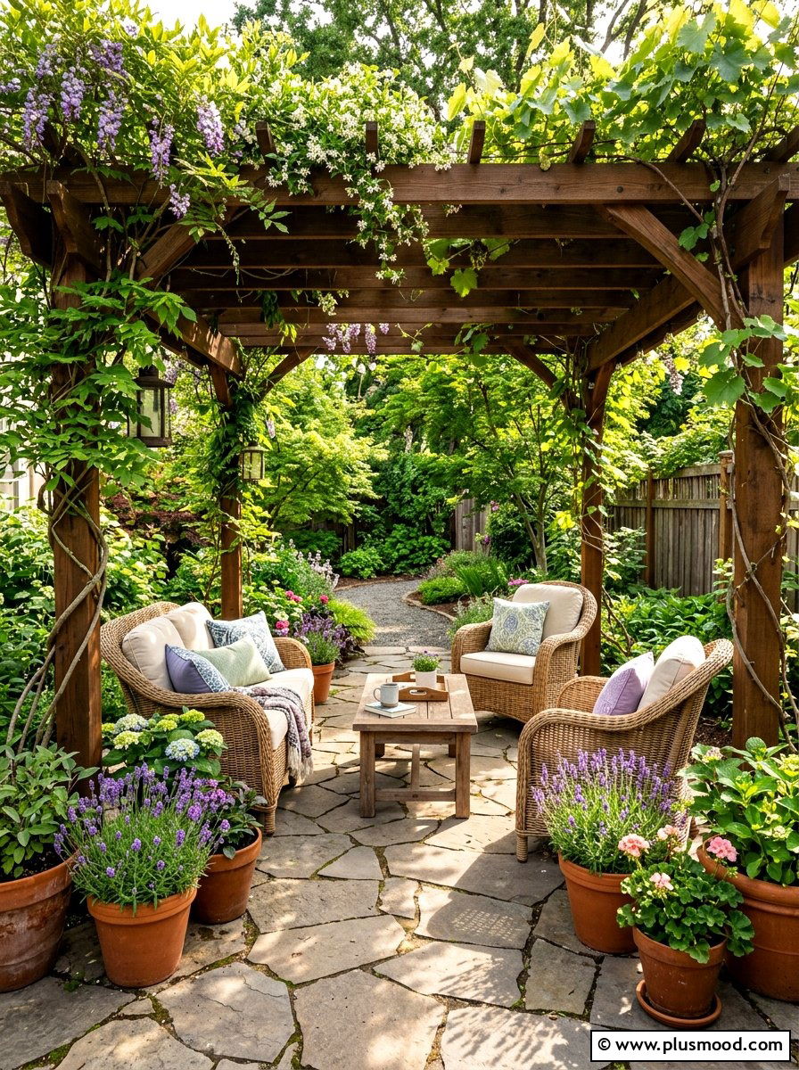 Shaded Seating Area - 25 summer drought tolerant landscaping ideas