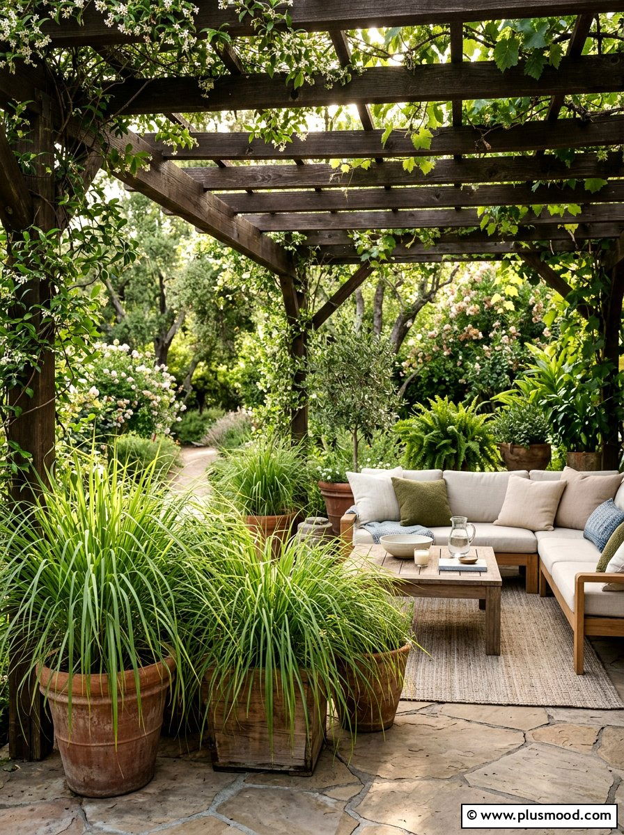 Shaded patio with citronella grass - 25 summer patio ideas with citronella plants