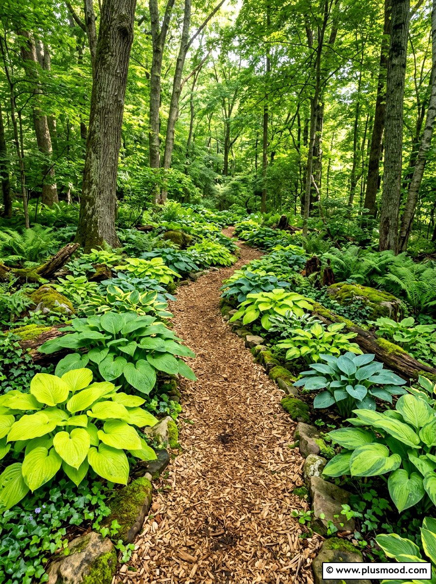 Shady Hosta Garden Path - 25 summer path border planting ideas