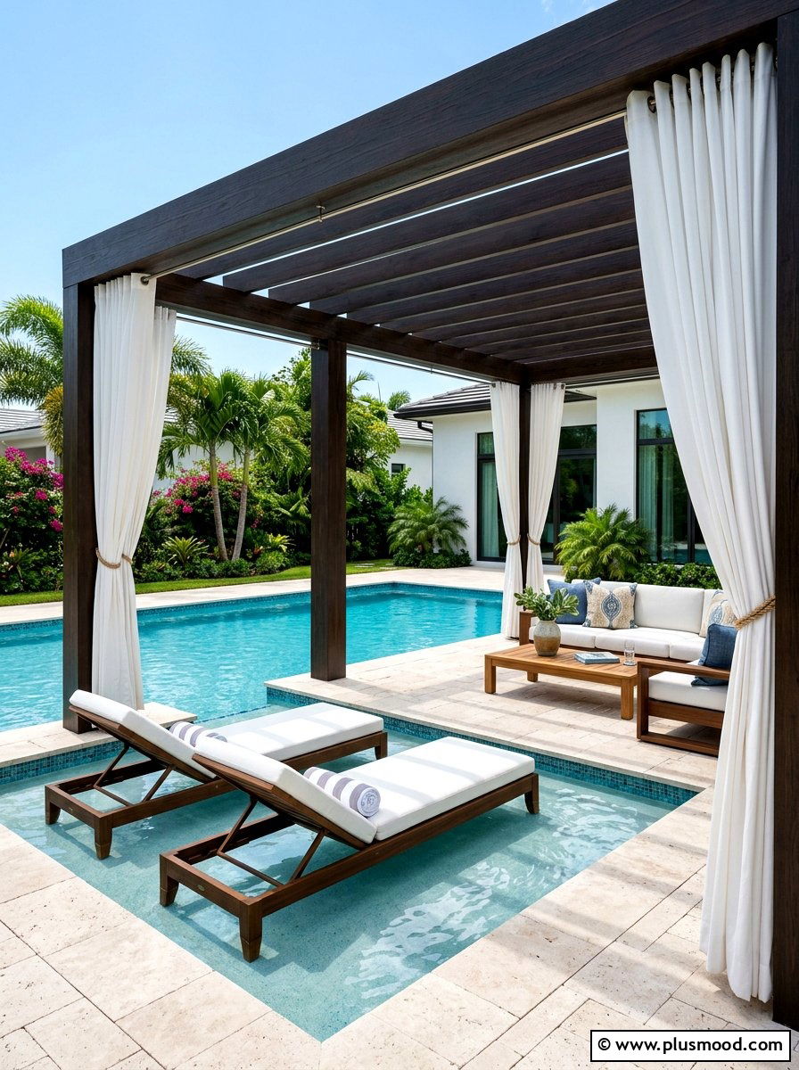 Shady Pergola Pool - 25 summer backyard pool ideas