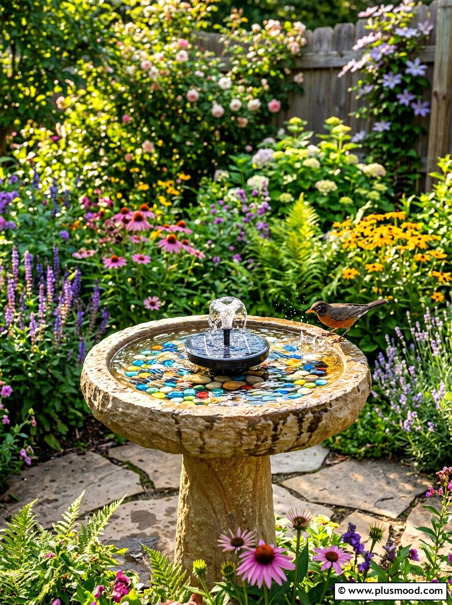 Shallow solar bird bath - 25 summer hummingbird garden ideas