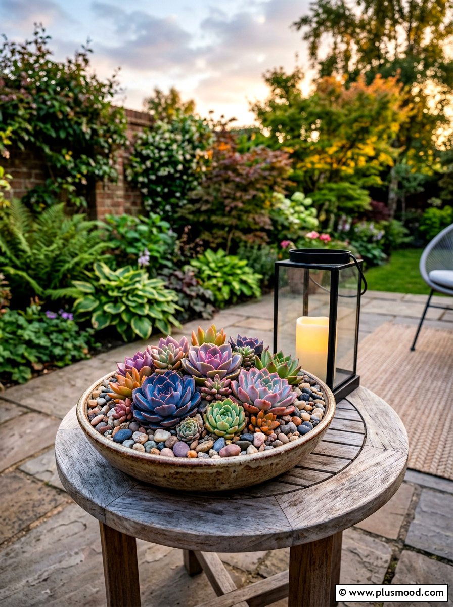 Shallow succulent bowl planter - 25 summer front porch planter ideas