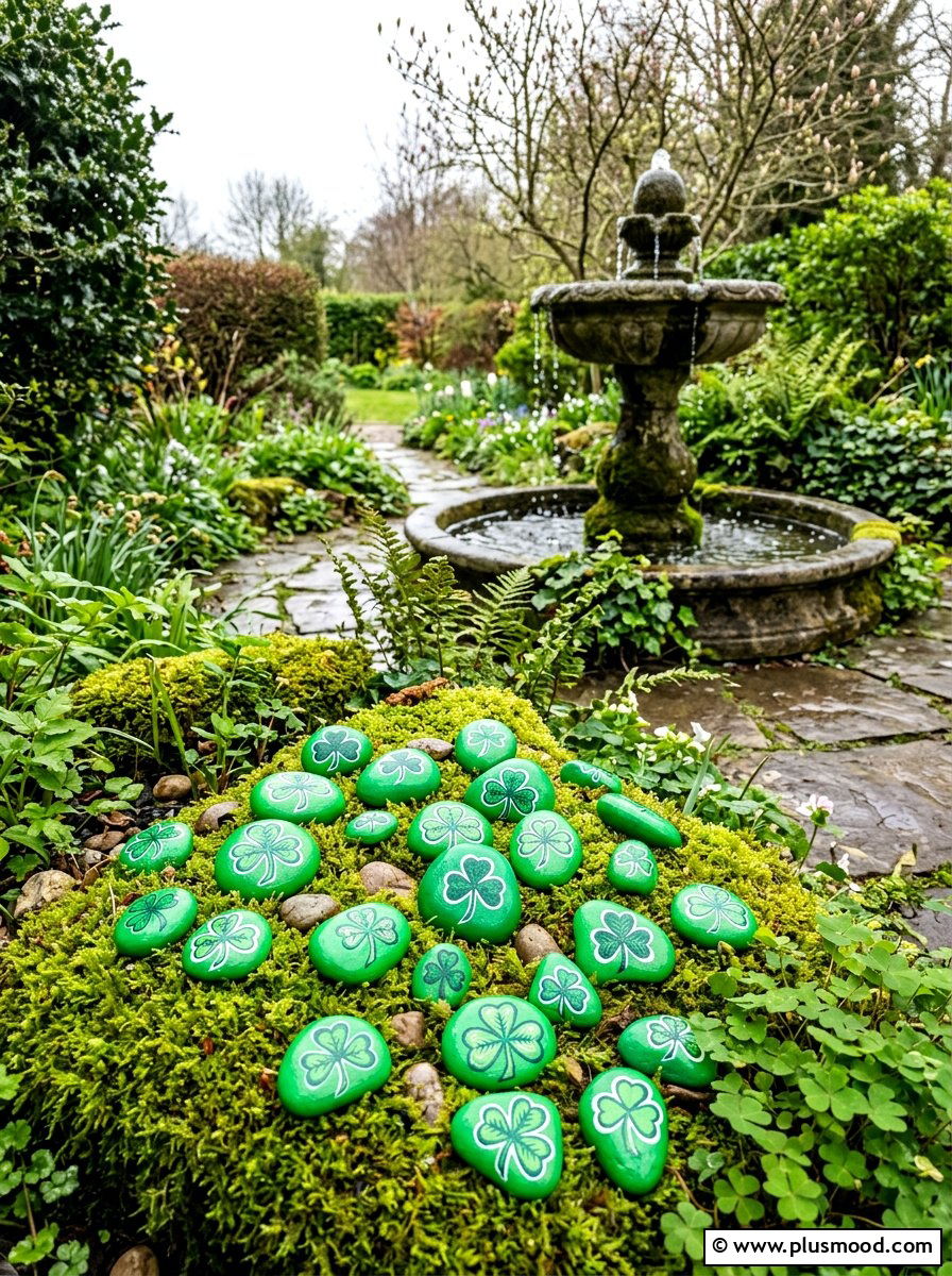 Shamrock rock design - 25 painted rock ideas with holiday theme