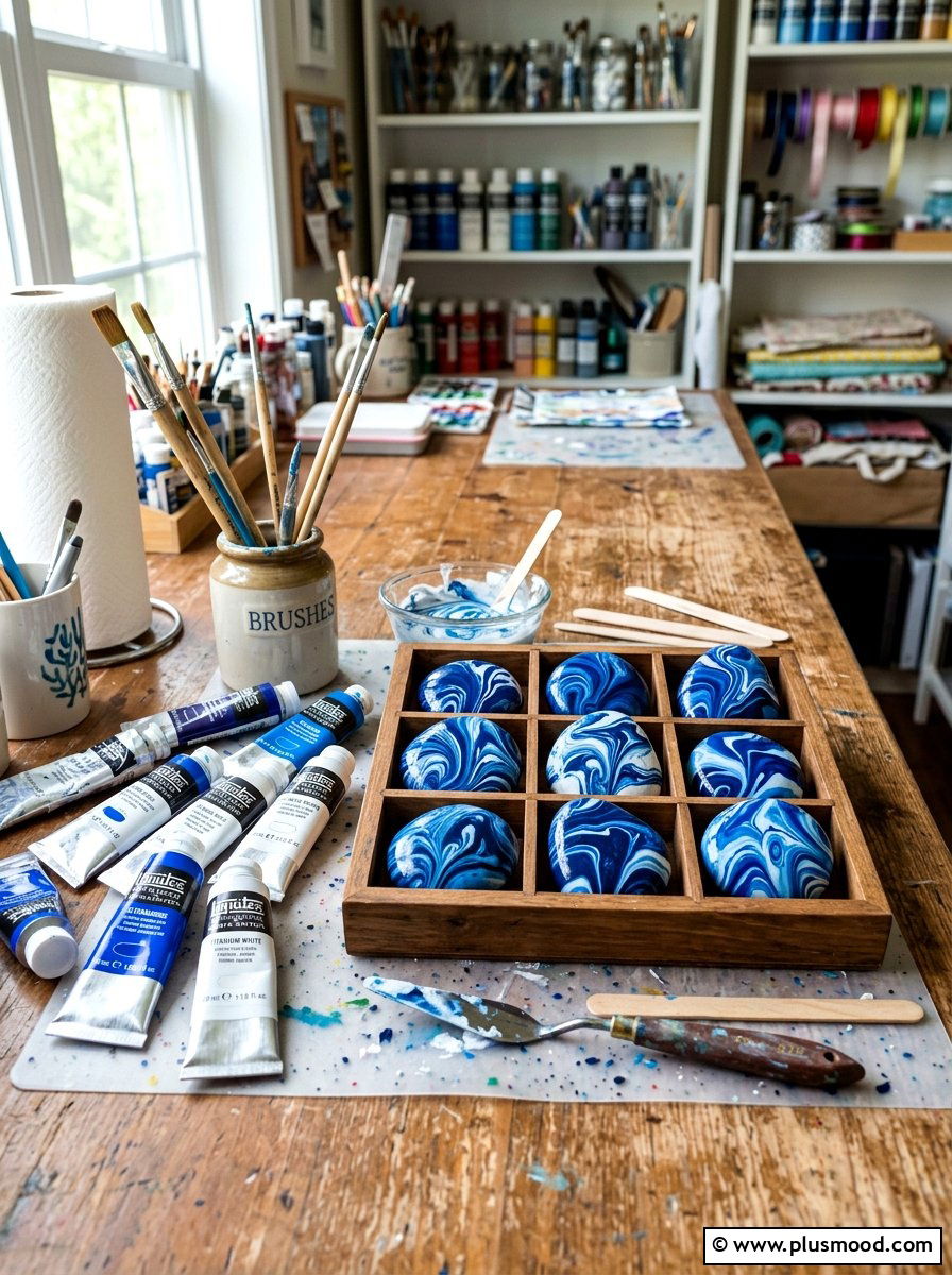 Shaving cream marble rock painting - 25 painted rock ideas with tie dye effect