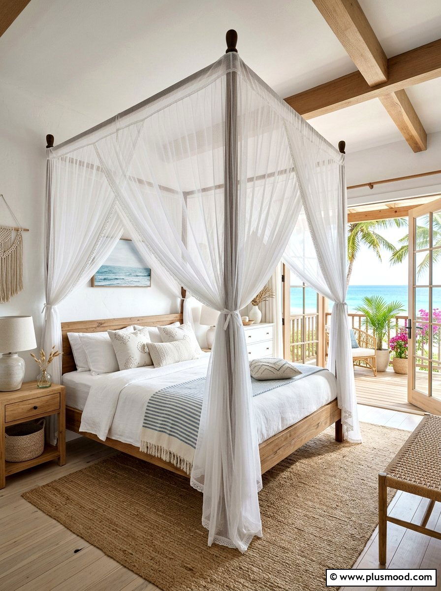 Sheer Bed Canopy - 25 beachy summer bedroom ideas