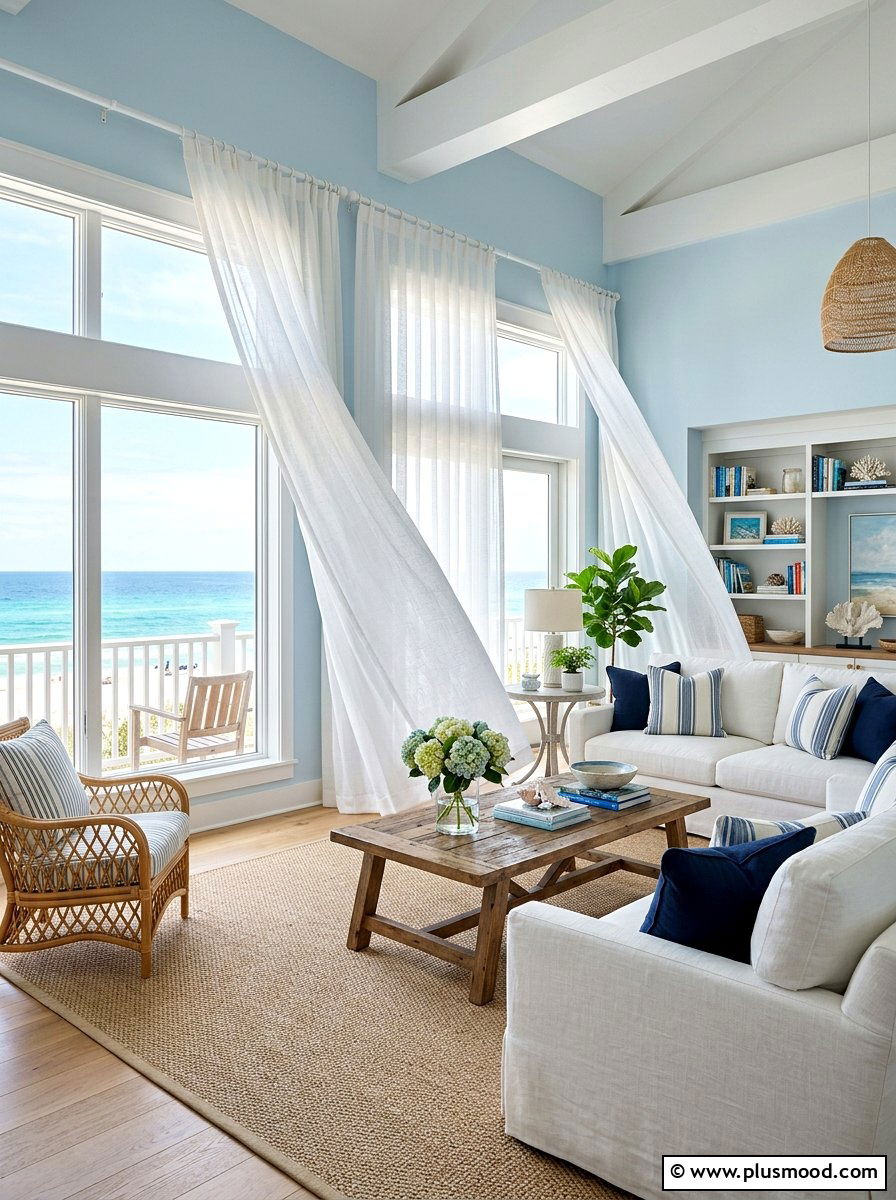 Sheer Coastal Living Room - 25 summer nautical decor ideas for living room