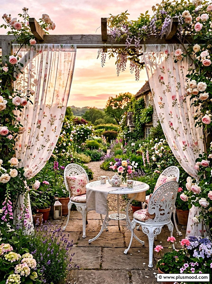 Sheer Floral Patio Drapes - 25 summer patio ideas with outdoor curtains