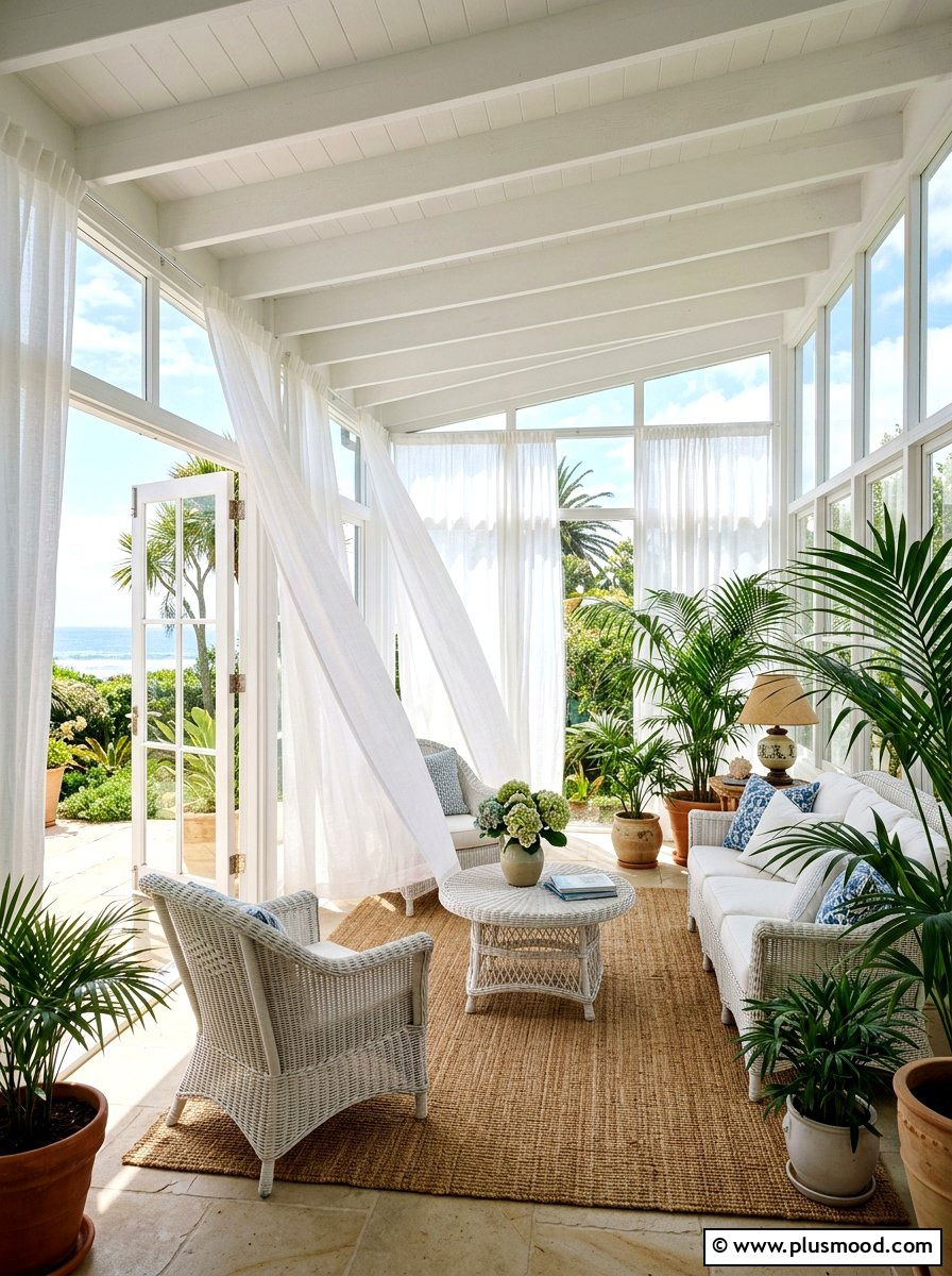 Sheer White Curtain - 25 summer casual elegant decor ideas