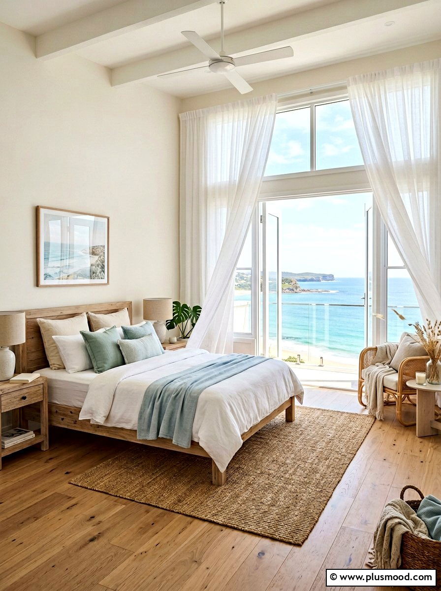 Sheer White Curtains - 25 summer beachy bedroom ideas