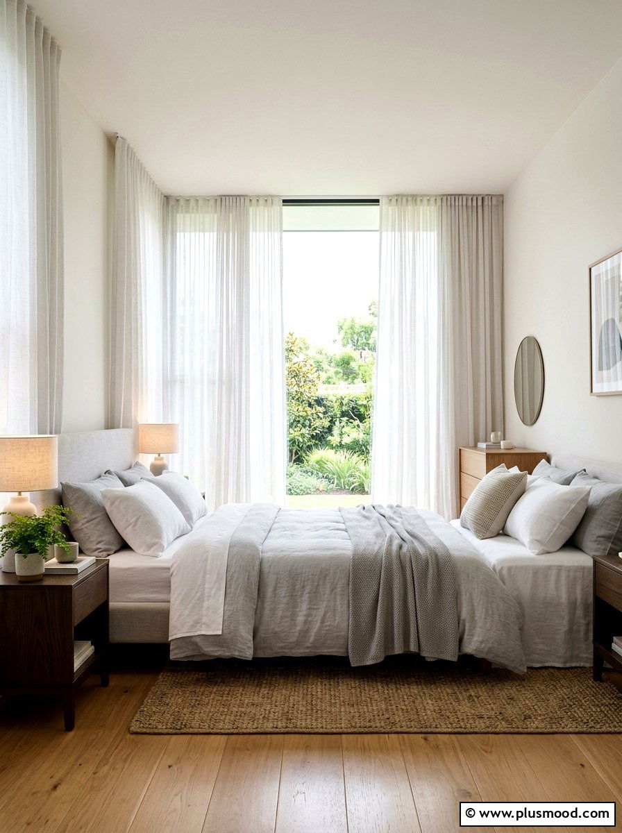 Sheer White Drapes - 25 simple summer bedroom ideas